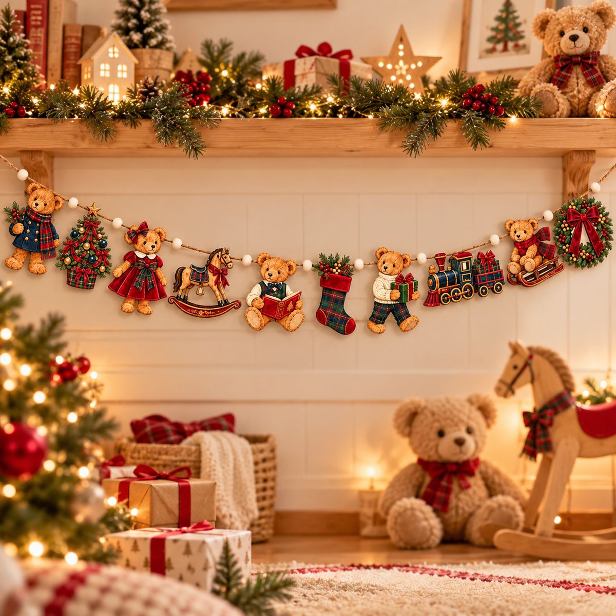 Wooden Christmas Garland: Ten Teddy Bear and Toy Pieces with Tartan Details f87e63bb-d9a7-46af-b85b-bd2f452e0589-44e844da-66d9-49e0-a4dc-25cabf3abdb3.png
