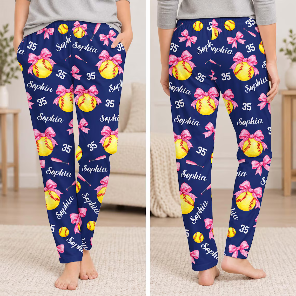 Personalized Softball Lounge Pants, Custom Name & Number, Pink Bow Design f87fee84-47dd-4491-b4c9-dca8fb395fea-3_converted.png
