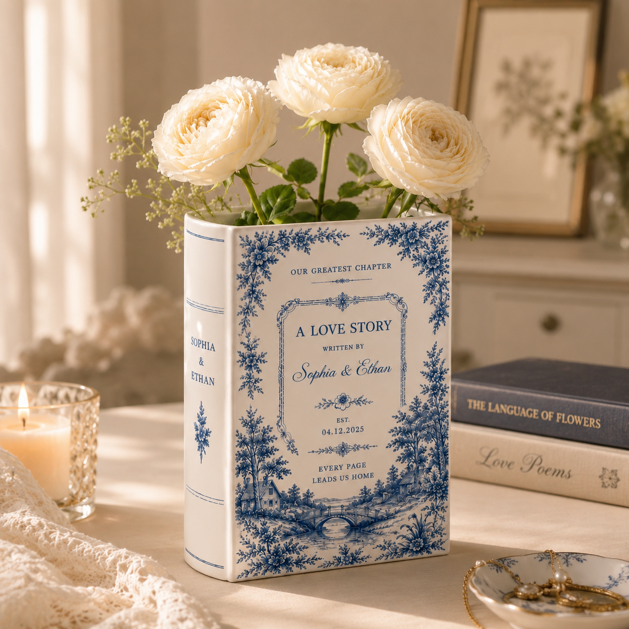 Custom Toile De Jouy Ceramic Book Vase, Personalised Wedding Gift for Couple, Bridal Shower Gift, Engagement, Wedding Gift, Bridesmaid Gift f8a5ccb7-02cb-4396-9377-1473fb81cd59-banner-1.png