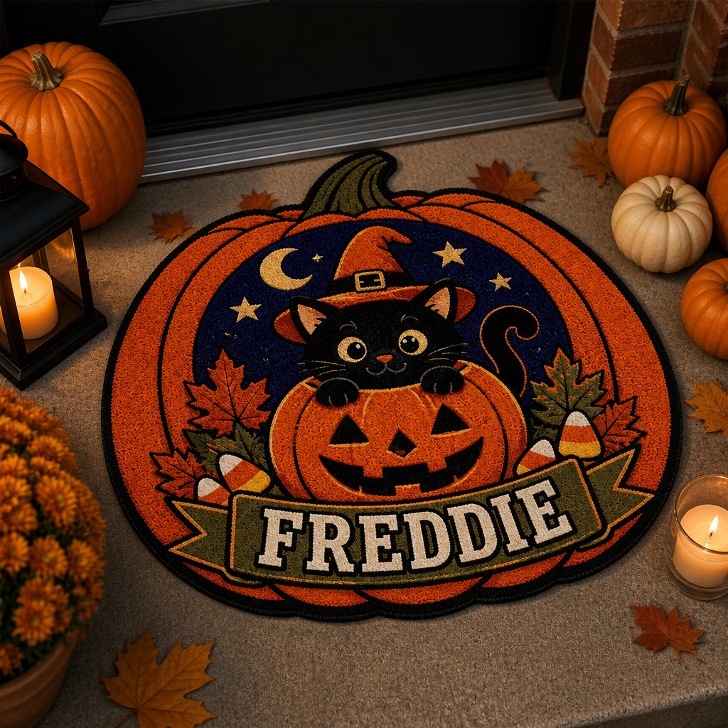 Personalized Halloween Pumpkin Cat Doormat - Personalized Custom Shape Doormat (ZB) f8a80980-9ecd-4647-b43f-7f1014aa48a5.jpg