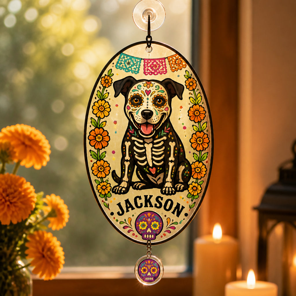 Custom Sugar‑Skull Pet Flameless Candle - Personalized 1 Layered Suncatcher with Charm f8add172-c28f-49fb-94db-7a95b344f44f.jpg