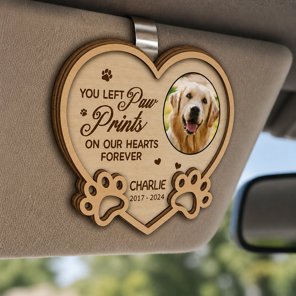Pet Memorial Car Visor Clip – Paw Prints | Photo + Name + Years - Personalized Wooden Car Visor Clip 2 Layer f8b5eb7b-3c38-4991-a98b-0118cde1a888.jpg