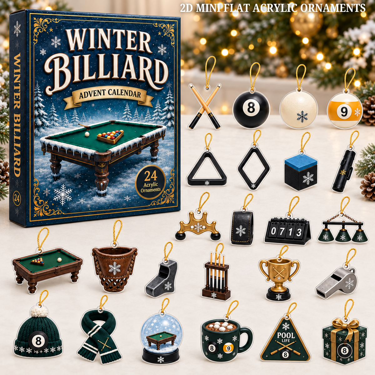 Billiards Snow Advent Calendar 2026 - 24-Day Festive Countdown, Acrylic Charms Blind Box - Gift For Billiards Lovers f8c0b825-3cca-44cf-83b2-a7a253f117a3-winter-billiards-text.png