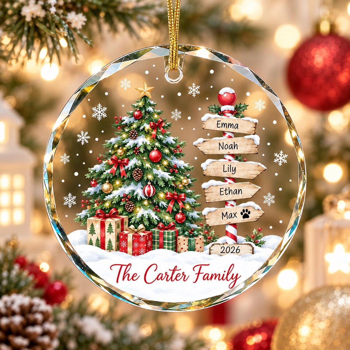 Personalized Family Glass Ornament, Custom Christmas Tree Signpost Keepsake With Kids Names, Pet Name and Year f8d0a3f5-ab73-4768-b7e4-c3d2b2c77b14-5.jpg