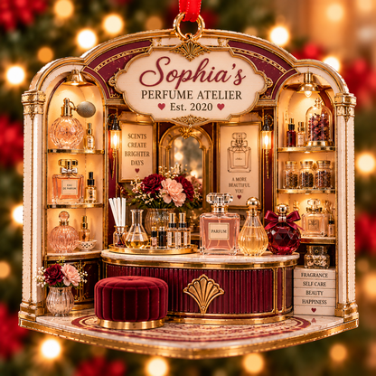 Personalized Perfume Atelier Corner Christmas Ornament – Custom Name & Year, Perfume Lover Gift, Fragrance Collector Gift for Her f8d79093-6ed0-42cb-be7a-c93c82c3b364-Sophia-s-Perfume-Atelier-Ornament.png