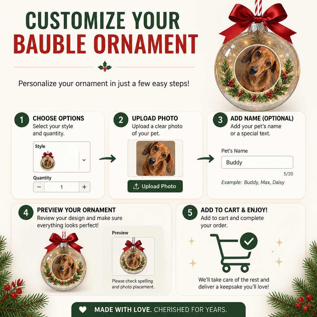 Custom Pet Photo Bauble Ornament – Holly Snow Glow - Personalized Bauble Ornament f8deb551-a923-40d1-8520-3116288e43ce.jpg