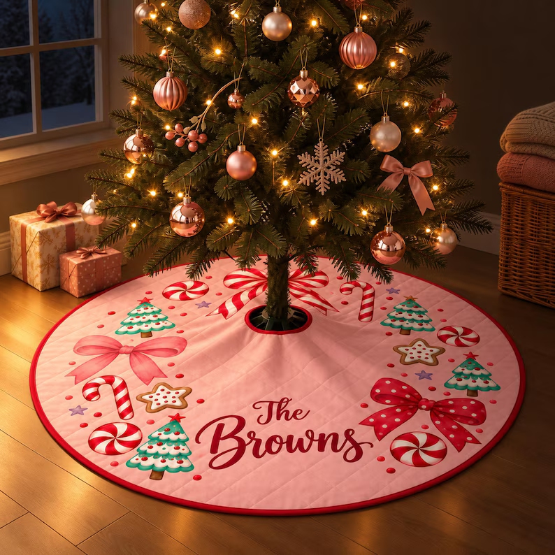 Custom Christmas Pinky Tree Skirt With Your Family Name, Gift For Family f8df1d6c-1d5c-4e7b-b58f-e7d8c830e40f-y5.png
