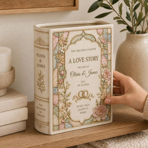 Personalized Ceramic Book Vase, Custom Couple Names and Wedding Date, Floral Stained Glass Style Anniversary Home Decor, Gift For Wedding f8e4c00f-3b77-4e54-b549-d4a69bc93669-n3.jpg