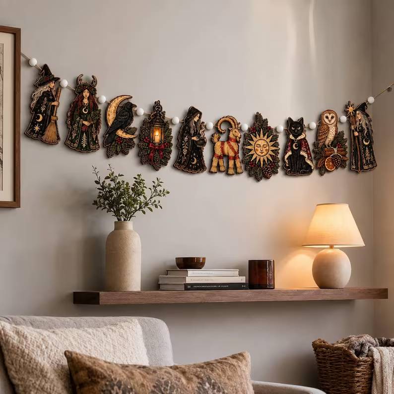 Dark Folk Yule Witch Wooden Garland, Winter Solstice With White Beads f9139199-e70b-4116-9f24-79b95c2065b1-fdgb-2-.jpg
