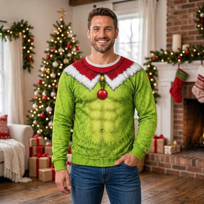 Funny Green Fur Ugly Christmas Sweatshirt, Fake Abs Santa Clause Ugly Sweatshirt, Green Christmas Cosplay Outfit, Christmas Party Costume, Funny Gìt f95e19b0-0625-435a-9b15-31586772c5f3-p7.jpg