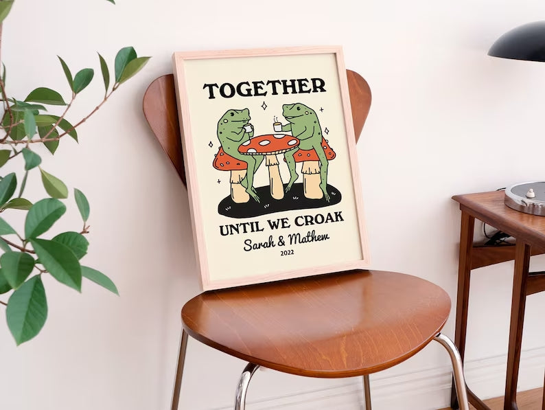 Personalized Couple Print, Custom Frog Illustration, Anniversary Engagement Valentines Gift Idea, Cute Wall decor, Retro Aesthetic f95fe599-04cf-4b44-8831-4f7812cb8d23-dfgdffgdf-_5_.jpg