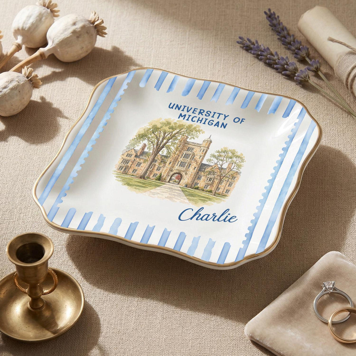 Custom University Ring Dish, Graduation Trinket Tray, Class of 2026 Jewelry Tray, University Spirit Striped Dish, Senior Night Gift f96582df-c62b-4715-88d5-a2707443e726-4.jpg