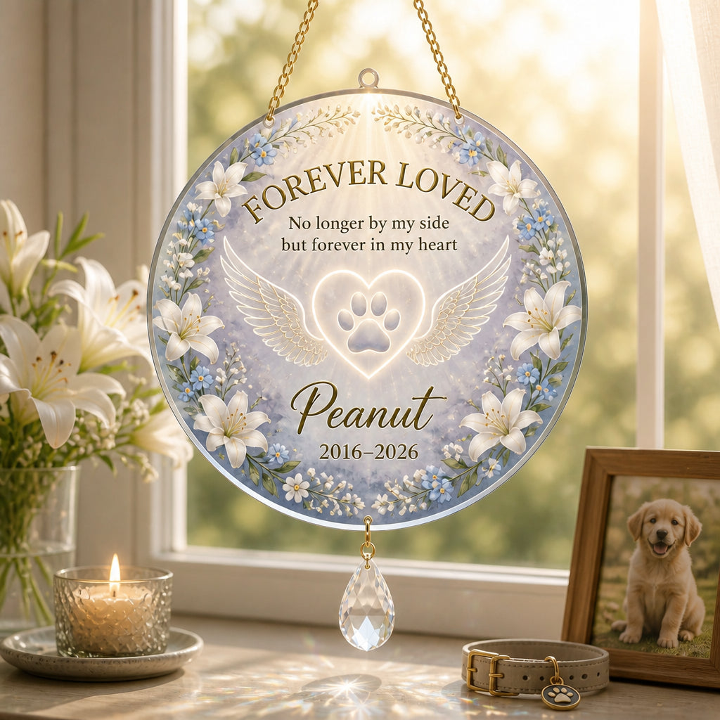Forever Loved Pet Memorial Canvas – Name & Years - Personalized 1 Layered Suncatcher with Charm f9bf017f-7b75-49d5-bf94-63442f1df103.jpg