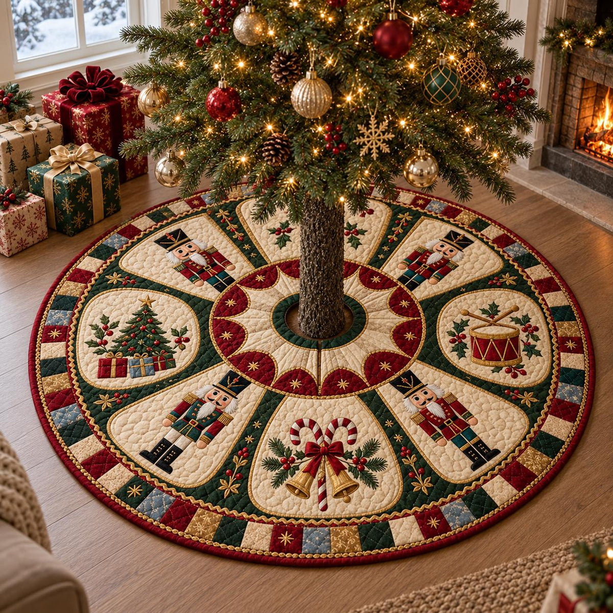 Vintage Nutcracker Quilted Christmas Tree Skirt, Round Holiday Mat f9d58e09-10ba-41bc-811a-92f9317e1ded-1.jpg