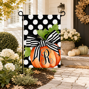 Personalized Pumpkin Garden Flag, Black White Polka Dot Fall Flag, Monogram Pumpkin Yard Decor, Fall Garden Flag f9eb7701-fe37-40b1-a342-50aa0ccdd6f7-3e496b17-4146-4b4e-b9f7-3876a5c8240d.png