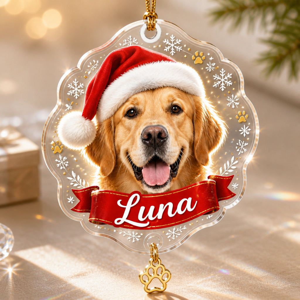 Custom Pet Photo Santa Hat Name Ornament - Personalized 1 Layered Suncatcher with Charm f9fd2f59-4f95-476b-8c60-9e1c01438cd3.jpg
