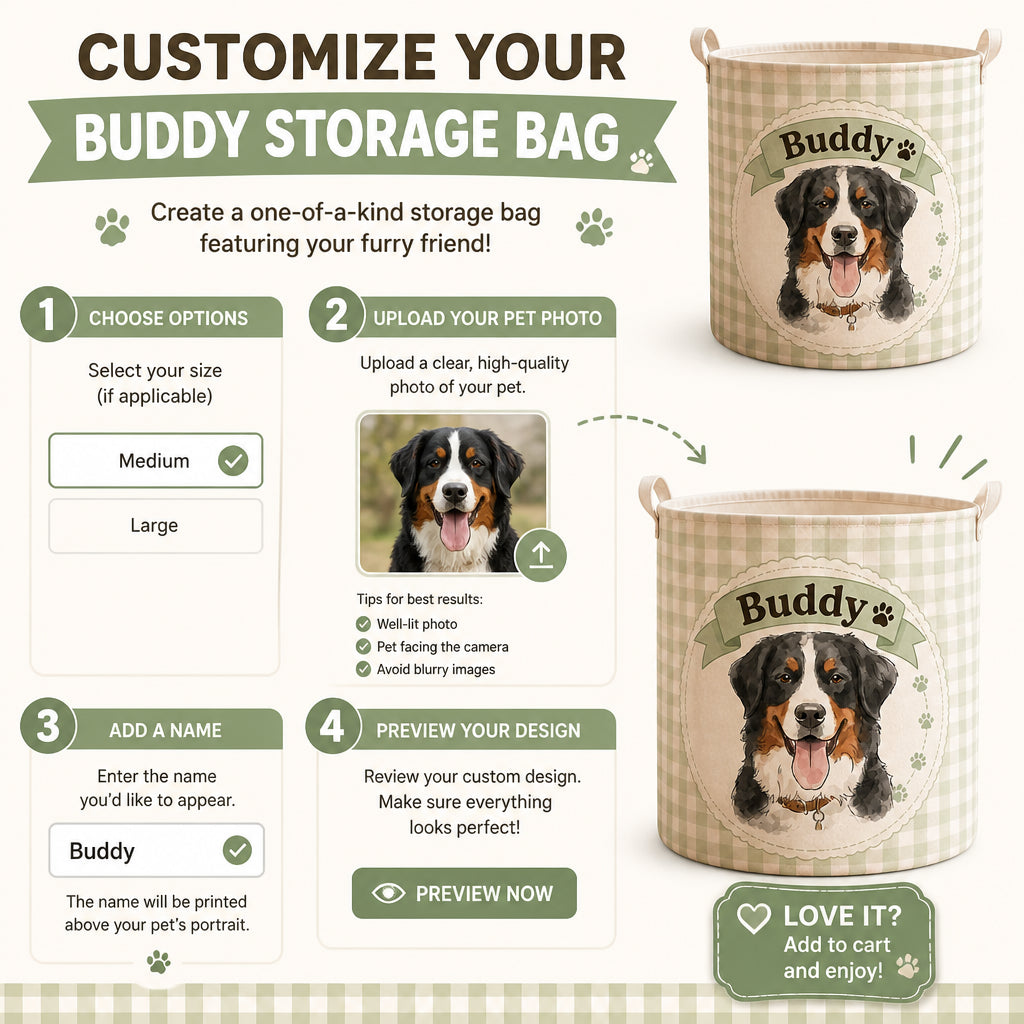 Custom Pet Portrait Storage Bag – Watercolor Gingham with Name - Personalized Storage Bag fa007e23-04ff-4641-85f3-76c0296d6086.jpg