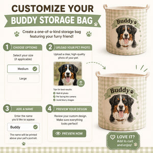 Custom Pet Portrait Storage Bag – Watercolor Gingham with Name - Personalized Storage Bag fa007e23-04ff-4641-85f3-76c0296d6086.jpg