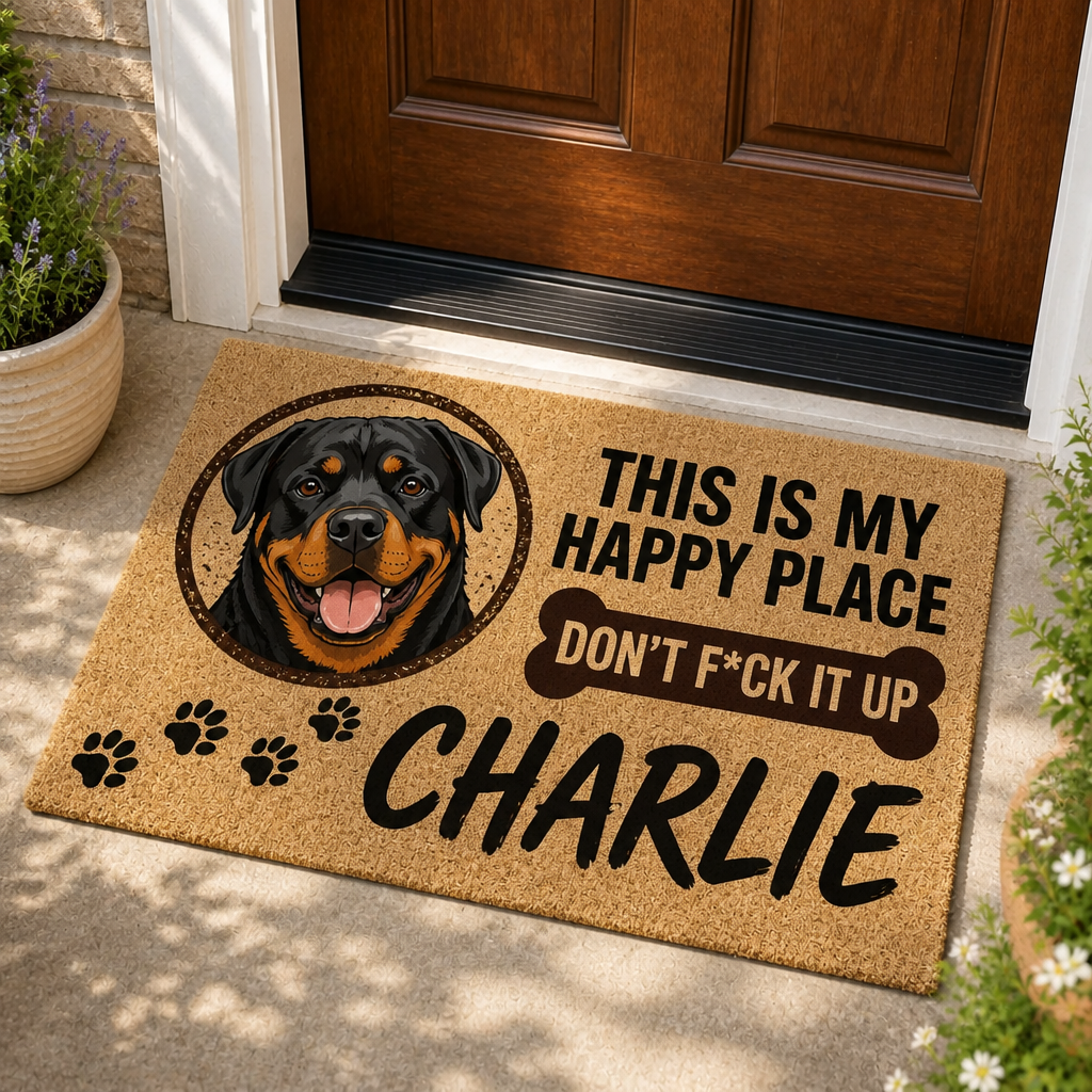 Rottweiler Happy Place Personalized Doormat - Personalized Doormat fa3a8bf9-ec8b-4f71-b974-d852f0fe629c.png