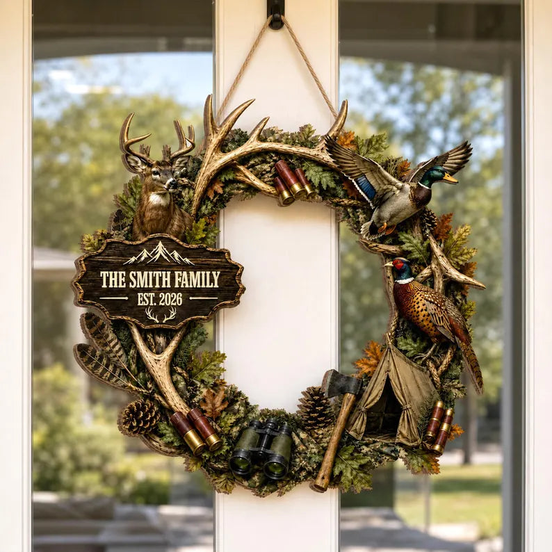 Hunting Wreath - Custom Deer & Duck Rustic Wall Decor Wooden Sign, Deer Door Sign, Rustic Hunting Sign,Hunter Lover Gift, Custom Family Name fa6134d0-1cde-4ead-af12-54a3b3b1c334-fger-3-.webp