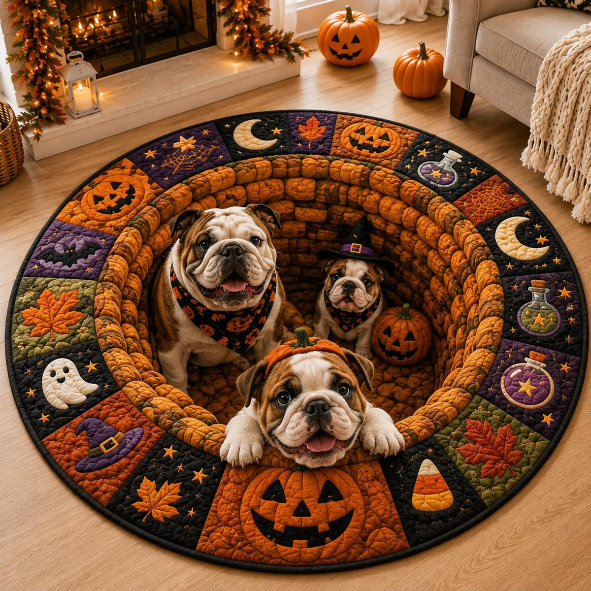 Halloween Dog Round Rug, 3D Illusion Quilted Pumpkin Dog Hole Floor Mat, Spooky Pet Rug, Dog Lover Halloween Home Decor fa61d910-3ea8-48f9-ac45-db5fcc0ec29a-3.jpg