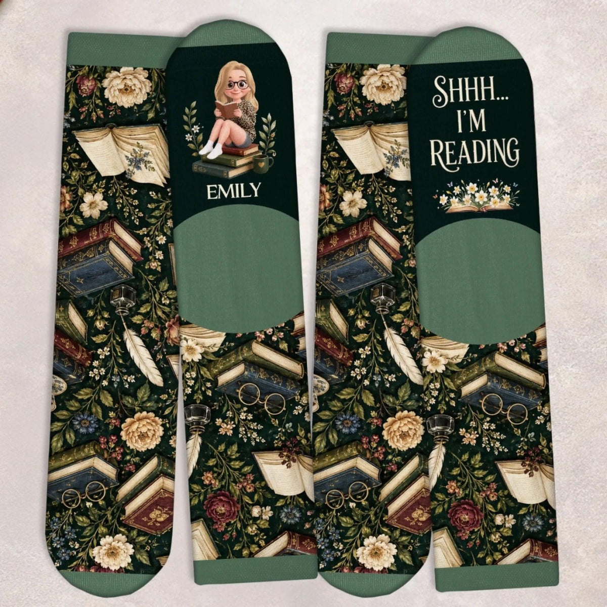 Personalized Book Lover Crew Socks, Custom Name Reading Socks, Shhh I'm Reading, Bookworm Gift for Women fa667f29-0115-4021-b19e-330360b3f0a7-5.jpg