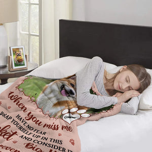 Personalised Miss Me No Fear Paw Print Soft Throw Blanket with Pet Photo and Name Pet Loss Memorial Sympathy Gift for Pet Lover