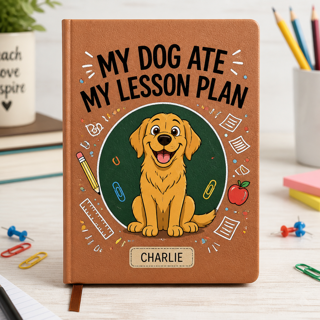 My Dog Ate My Lesson Plan — Teacher Journal with Pet Name - Personalized Graphic Leather Journal fa83e505-f3c7-4fc4-bf08-859132a037e3.png