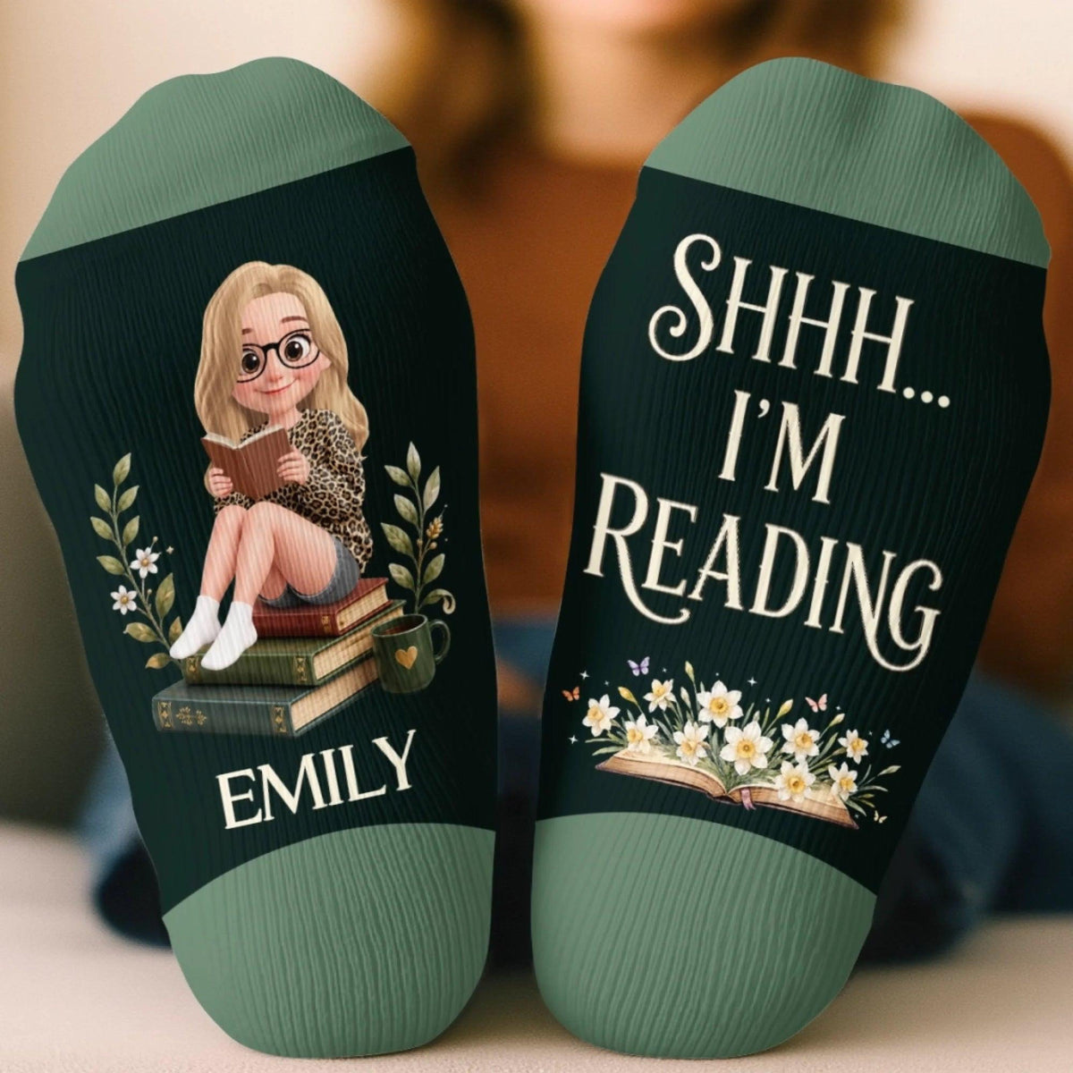 Personalized Book Lover Crew Socks, Custom Name Reading Socks, Shhh I'm Reading, Bookworm Gift for Women fa9fc114-71d0-492f-84ec-742c44b5eaae-6.jpg