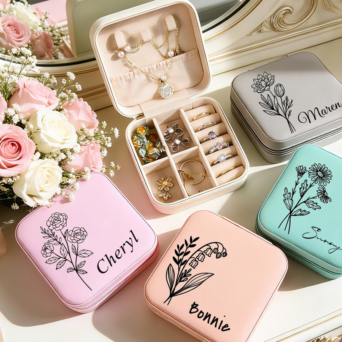 Personalized travel jewelry box, small square earring organizer, bridesmaid gifts box for sister, friend faa623f4-527b-4c47-a512-ed64b16f96e8-1.png