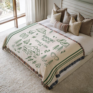 Personalized Couples Woven Throw Blanket | Adventure Awaits Moss Green Boho Stripe, Doodle Style Home Accent Wedding Engagement Anniversary faa9b82e-1ed7-41e1-a1c7-d85a73e4ef03-5.jpg
