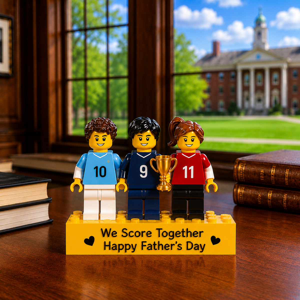 Personalized Minifigure Set with Custom Display Case , Custom Soccer Family Minifigure Fathers Day Personalised Mini Figure Gift for Dad, Family Champion Team Gift