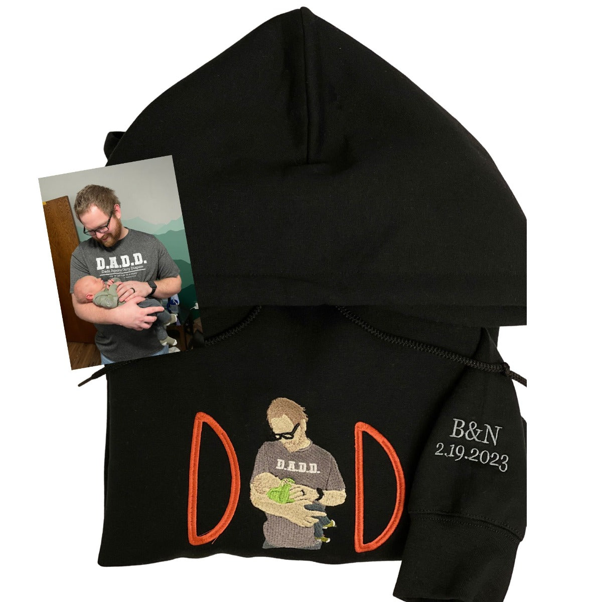 Papa Sweatshirt or Hoodie with Embroidered Dad Photo Portrait, Kids Names on Sleeve, Personalized Fathers Day Gifts from Portrait Photo Sweatshirt, Unique Gifts for Dad