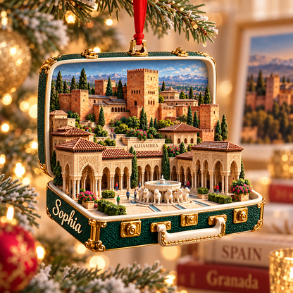 Personalized 3D Alhambra Suitcase Christmas Ornament – Granada Spain Travel Souvenir & Gift for Spain Lovers fb5219d9-71c2-438a-8c0f-d5729016756a-Emerald-Alhambra-Christmas-Ornament-1.png
