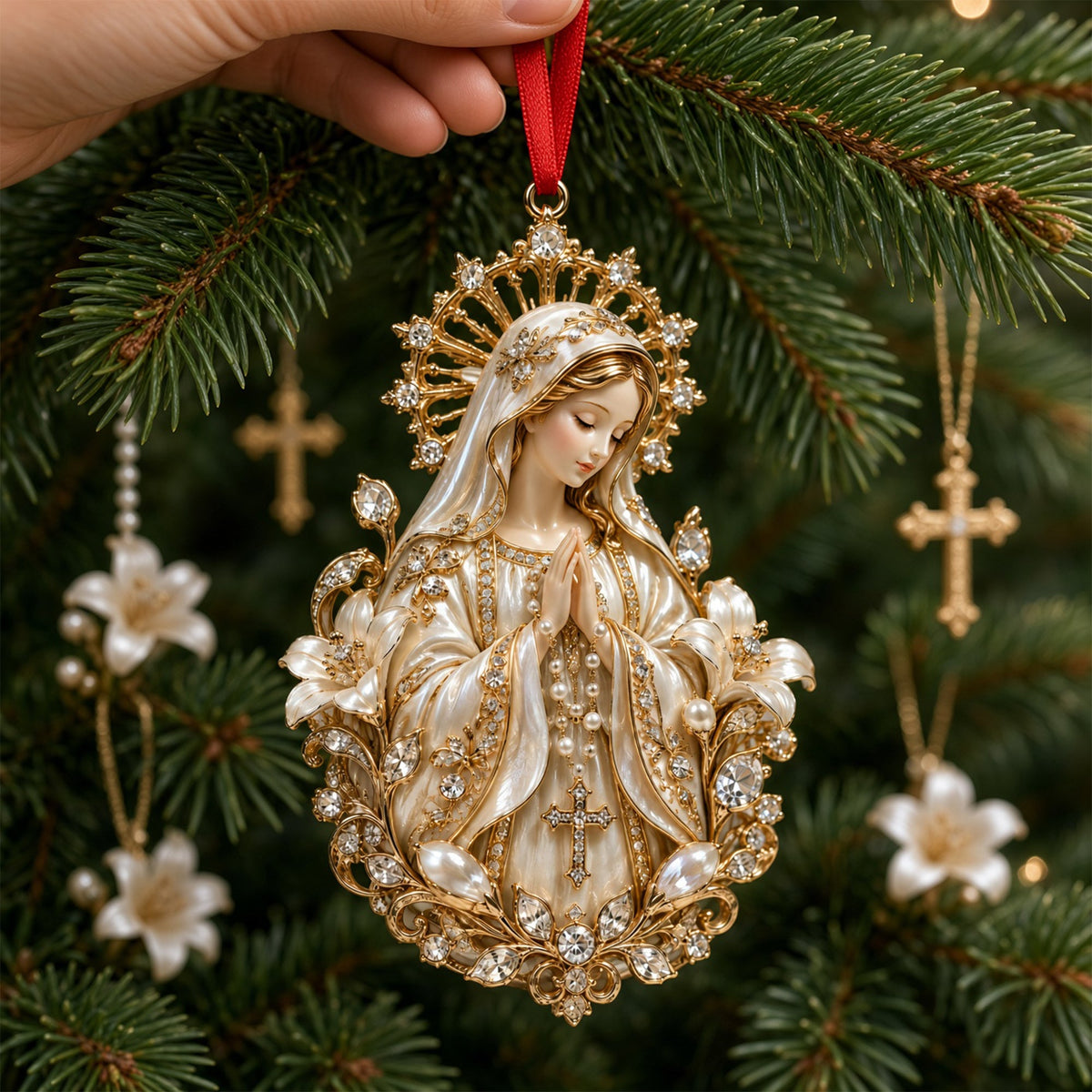 Virgin Mary Praise Christmas Acrylic Ornament, Personalized Gifts For Christians fb5250f4-f4cd-4629-a832-d9739334164f-12.jpg
