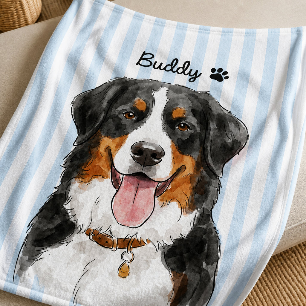 Custom Pet Watercolor Blanket - Name + Portrait - Personalized Blanket fb653041-1c2d-42cb-a3b4-7b30e07b3c0e.jpg