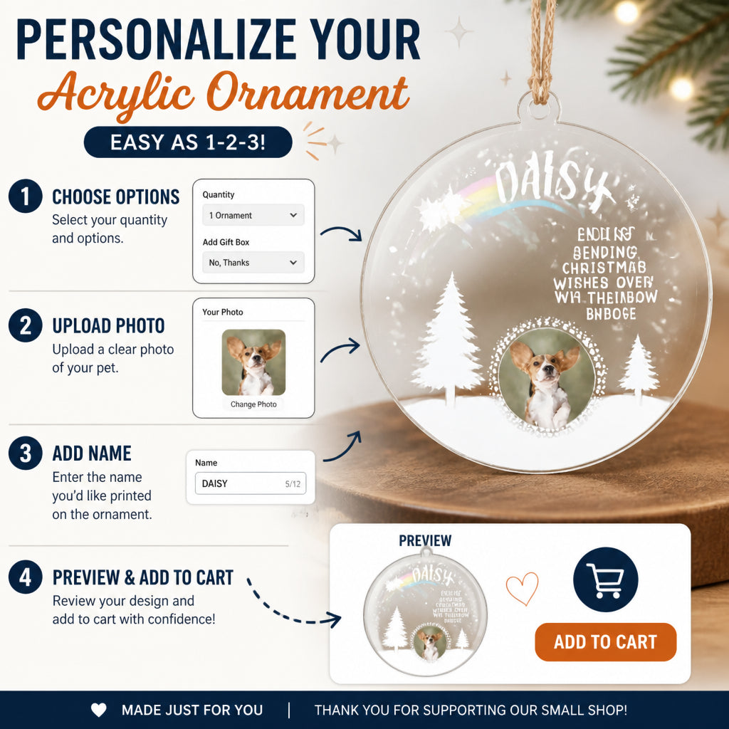 Rainbow Bridge Pet Memorial Christmas Ornament — Photo + Name - Personalized Transparent Acrylic Ornament fb673c41-f8a3-4f60-9d7f-5e39286a9364.jpg