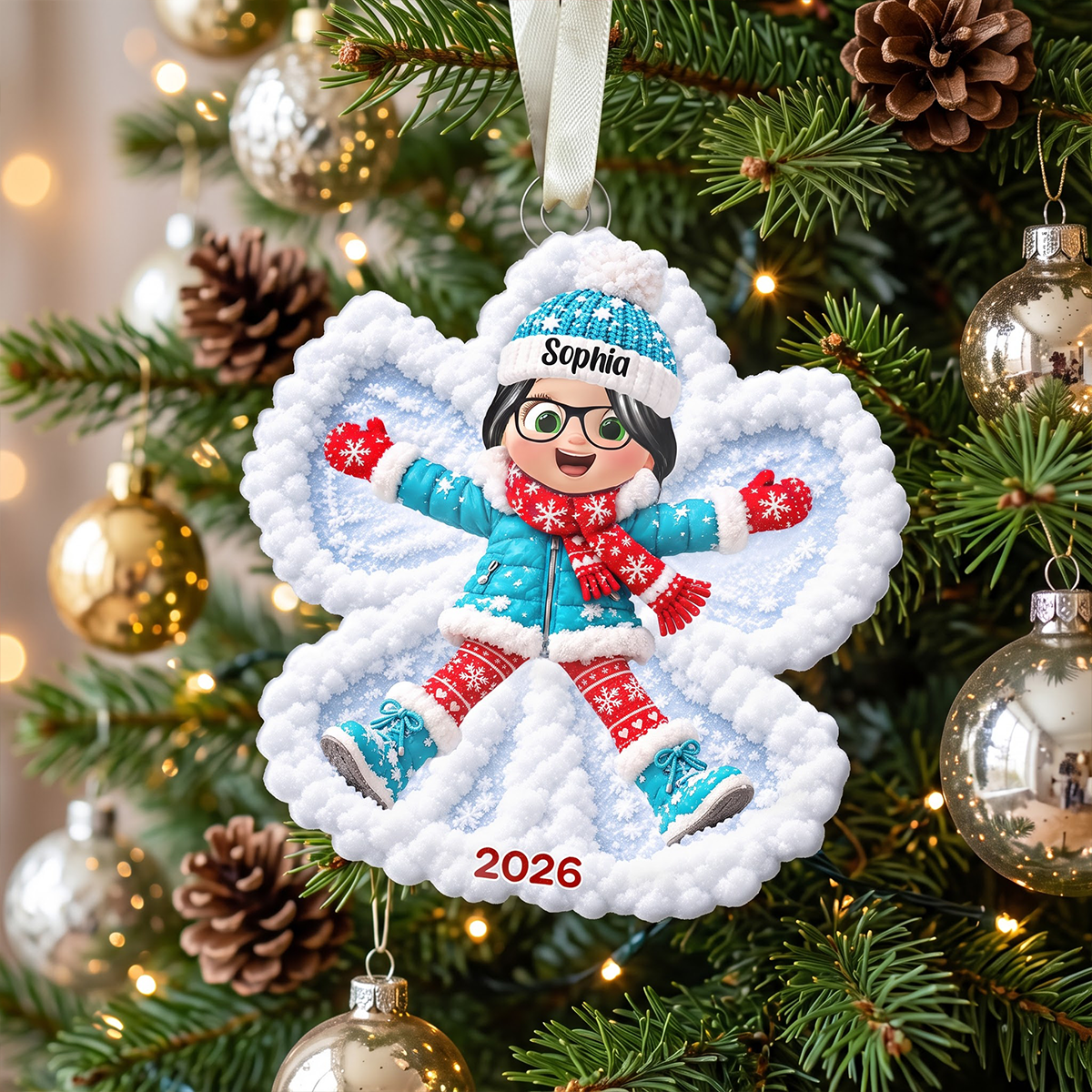 Snow Angel Cute Boy Girl Making - Personalized Christmas Ornament - Real 3D Raised Ornament fb712cb1-caee-4b85-b09f-6db681b206c2-MOCKUP-2.png