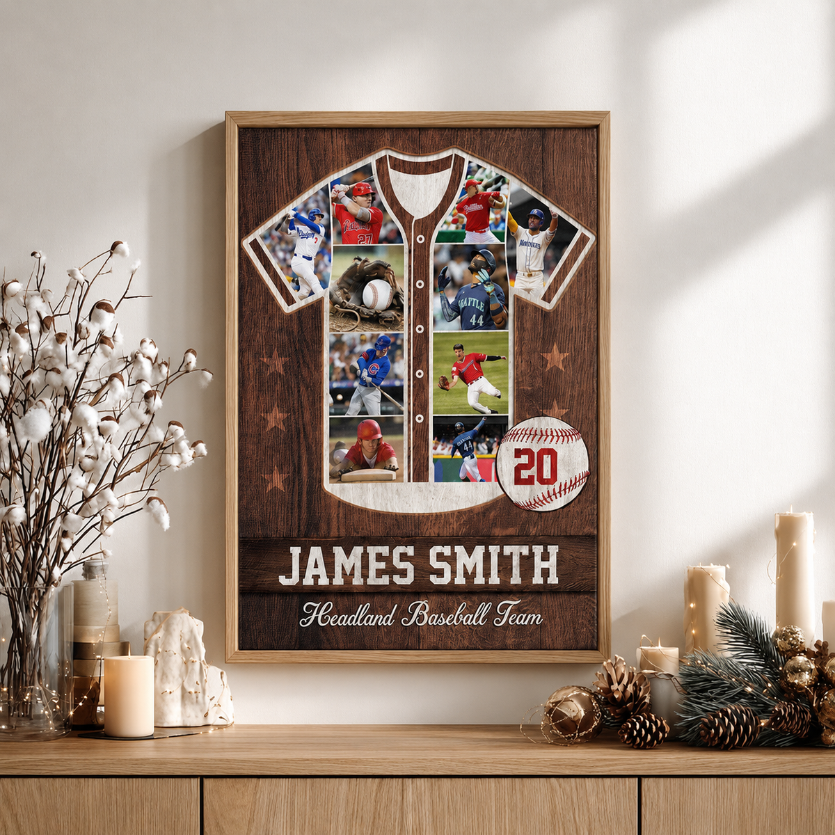 Personalized Baseball/Softball Jersey Photo Collage Canvas, Custom Player Name and Number Wall Art, Senior Night Gift, Baseball Team Print