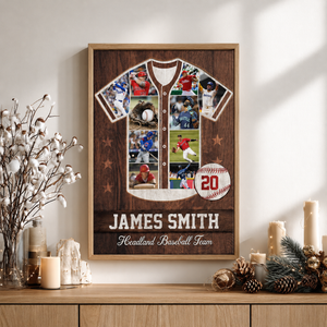 Personalized Baseball/Softball Jersey Photo Collage Canvas, Custom Player Name and Number Wall Art, Senior Night Gift, Baseball Team Print