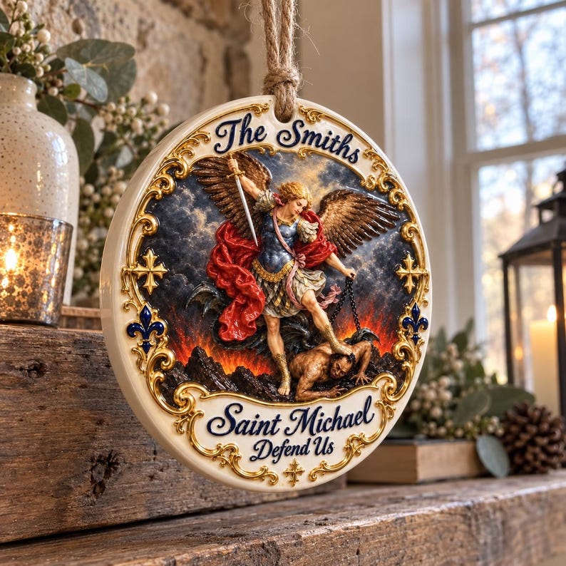 Personalized Saint Michael Ceramic Ornament: Custom 3D Archangel Relief, Special Gift for Mythology Enthusiasts fb8e53d7-44e9-4d26-8eff-1846598f66a7-bh3.jpg