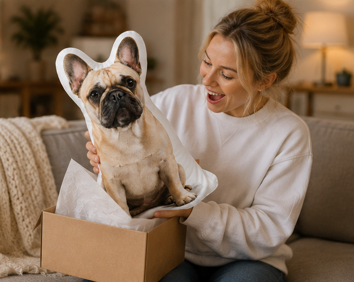 Personalized Pet Photo Pillow, Custom Dog Portrait Pillow, Pet Face Cushion, Dog Mom Gift, Pet Memorial Keepsake fb9424f1-e94b-4588-b169-9213e06dd47b-mockup_4_happy_gift_receiver.png