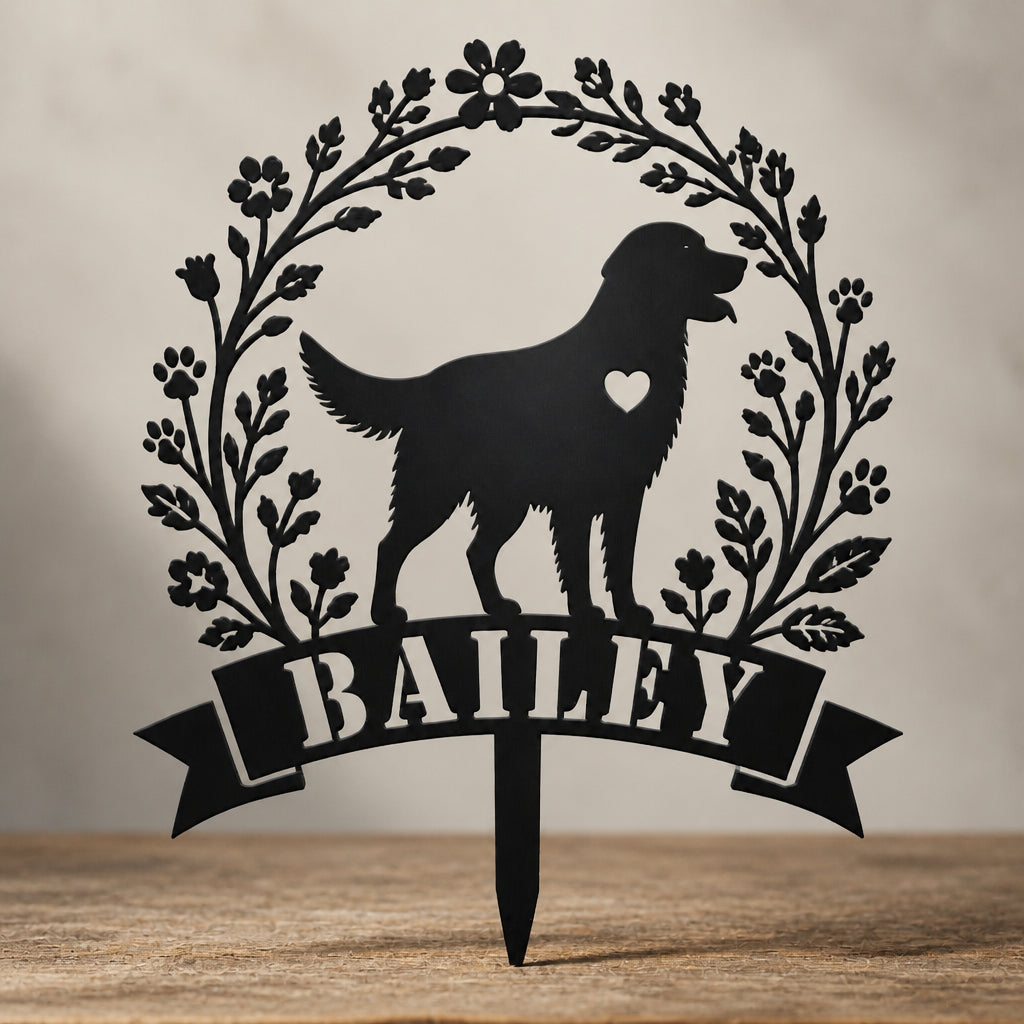 Personalized Dog Garden Stake – Wreath Silhouette with Name - Personalized Cut Metal Sign fb9bce77-9335-4cec-9378-695600601d76.jpg