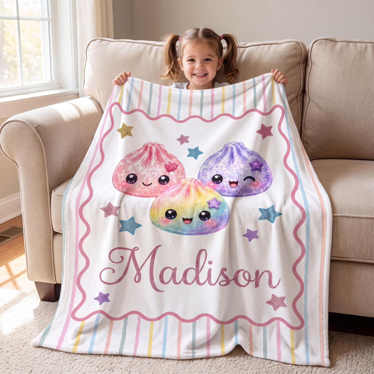 Personalized Squishy Dumpling Flannel Blanket, Custom Pastel Kawaii Throw, Cute Name Bedding Gift for Girls fba59a25-9b78-413e-b770-3a24c0fa34fc-5.jpg