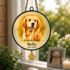 Pet Memorial Stone – Forever Loved Portrait - Personalized 1 Layered Suncatcher with Charm fba9a337-09f7-4be5-80b3-ee5f84698149.jpg