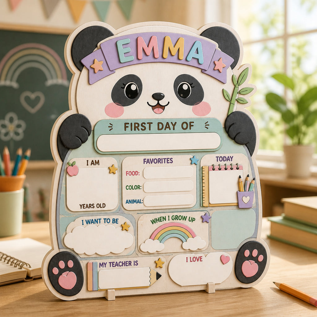 Kawaii Panda First Day Of School Standing Board — Personalized Name - Personalized Wooden custom shape Standing 2 layer (5mm) fbaed29e-0f31-4bc4-bb40-14dcfba05d1b.jpg