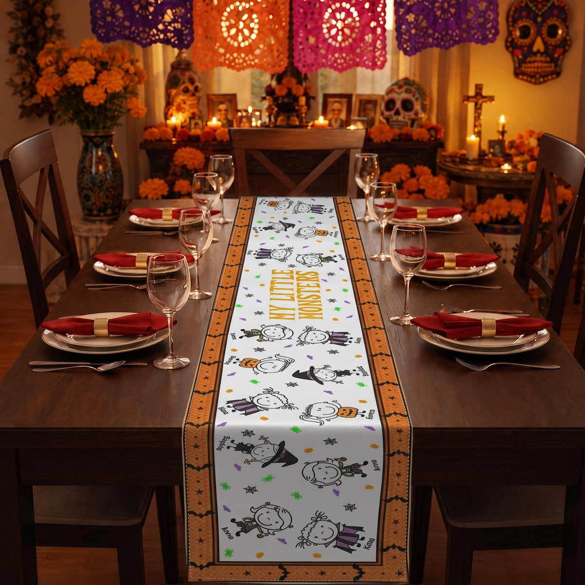 Our Little Monsters Halloween Doodle - Personalized Table Runner fbdc57a8-5993-4842-a407-abc7a3542936-4.jpg