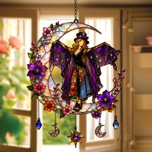 Mystical Witch Moon Stained Acrylic Suncatcher, Floral Celestial Window Hanging, Gothic Halloween Sun Catcher Decor, Witchy Gift for Her fbe2d537-ead6-4f68-afa0-5e279b390b38-5.jpg