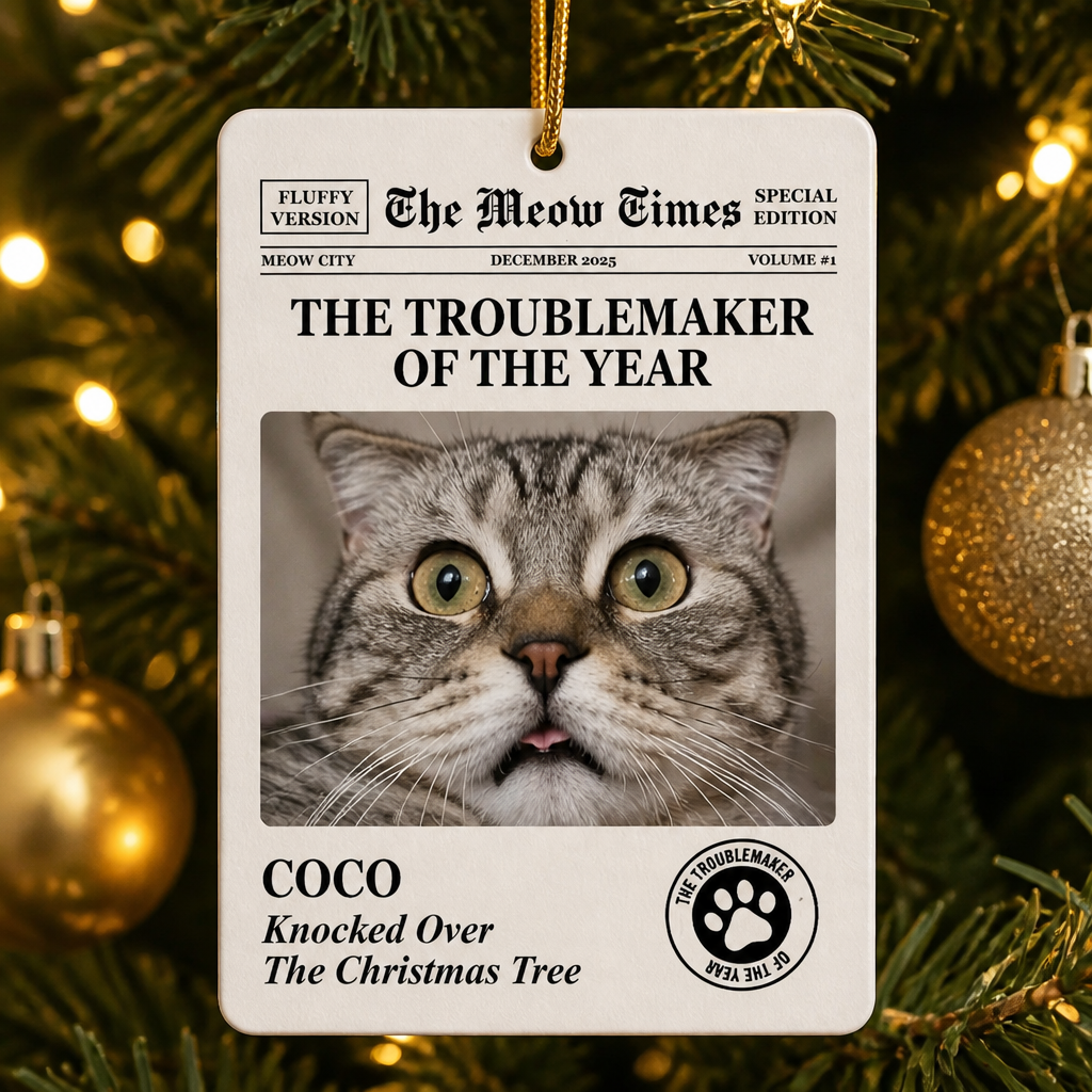 Cat Chronicle Troublemaker Of The Year – Custom Pet Photo Ornament - Personalized Aluminum Ornament fbf90a98-e8b5-44f7-a016-1a1d02bc68fa.png