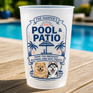 Custom Pool & Patio Frosted Cup – Family Name + 2 Pet Portraits - Personalized Plastic Frosted Water Cup fc07f969-4975-47bb-bb54-082ad0e7e60d.png